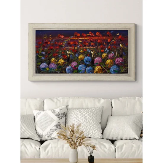 Bahar Bahçe ve Ortancalar Yağlı Boya Tablosu