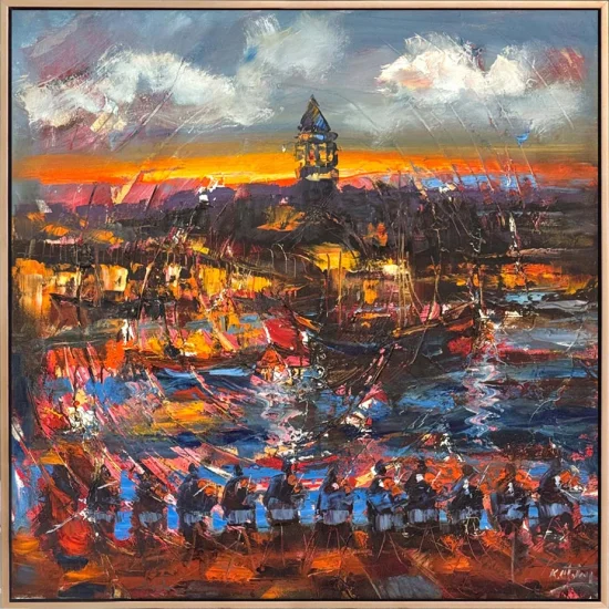 Galata Tower and Music Oil Painting