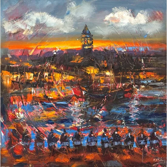 Galata Tower and Music Oil Painting
