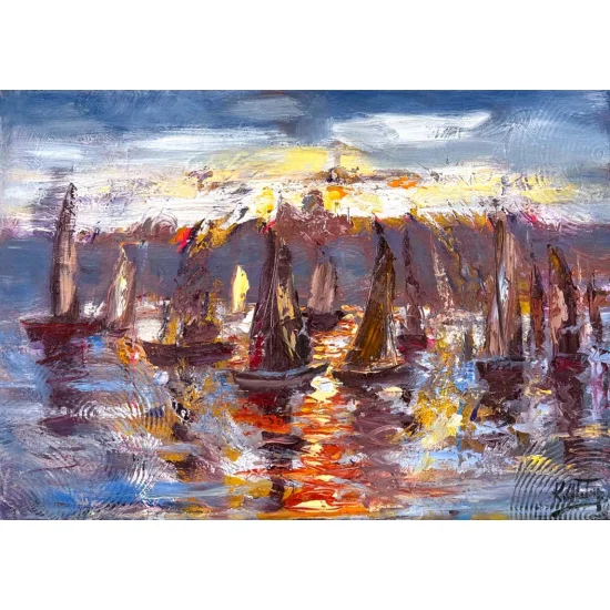 Yelkenlerin Ardında Yağlı Boya Tablosu