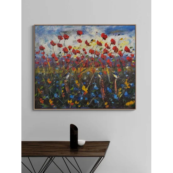 Dağ Eteğinde Gelincikler Yağlı Boya Tablosu