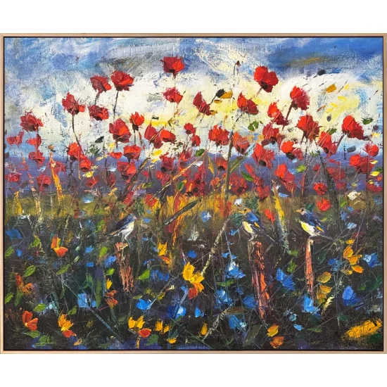 Dağ Eteğinde Gelincikler Yağlı Boya Tablosu