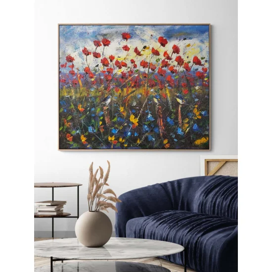 Dağ Eteğinde Gelincikler Yağlı Boya Tablosu