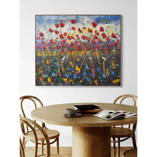 Dağ Eteğinde Gelincikler Yağlı Boya Tablosu