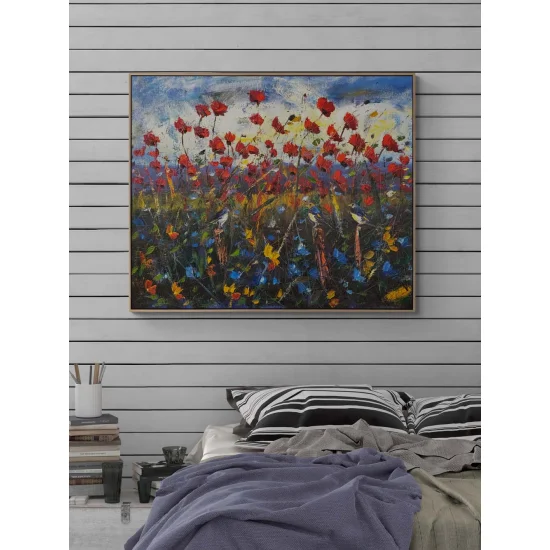 Dağ Eteğinde Gelincikler Yağlı Boya Tablosu