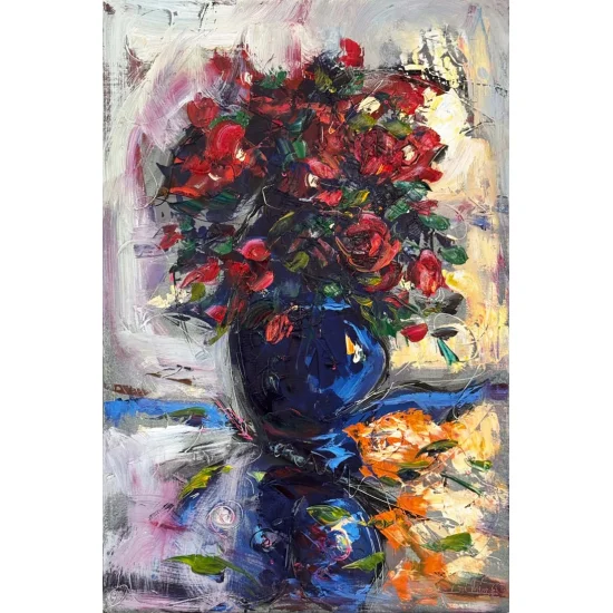 Reflected Red Flowers Oil Painting