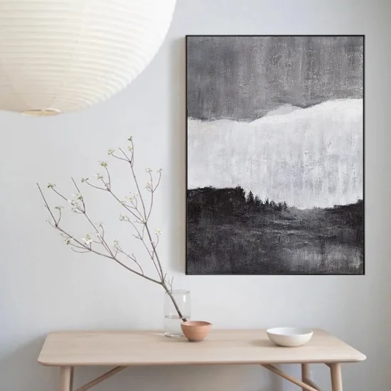 Scandinavian Black Gray Custom Order Abstract Oil Painting