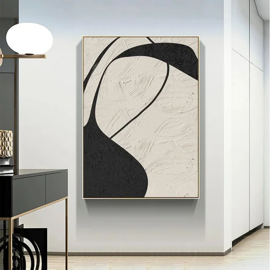 Minimalist Bej ve Siyah Soyut Siparişe Özel Soyut Yağlı Boya Tablo