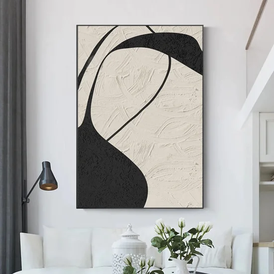 Minimalist Bej ve Siyah Soyut Siparişe Özel Soyut Yağlı Boya Tablo