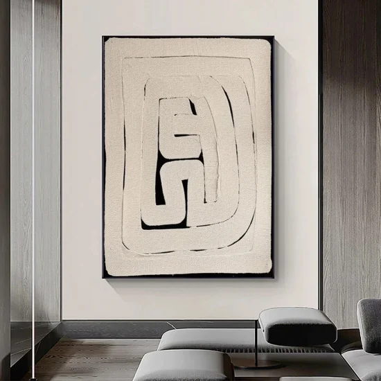 Custom Order Abstract Oil Painting with Black Background and Beige Texture
