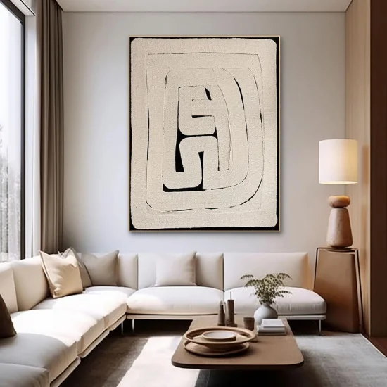 Custom Order Abstract Oil Painting with Black Background and Beige Texture