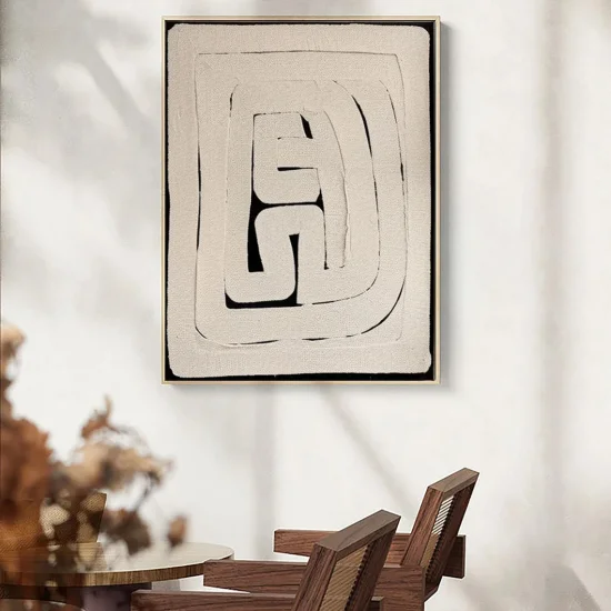 Custom Order Abstract Oil Painting with Black Background and Beige Texture