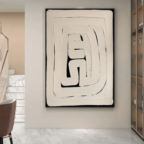 Custom Order Abstract Oil Painting with Black Background and Beige Texture