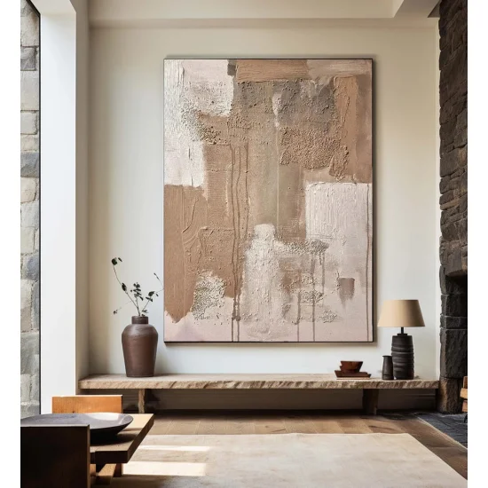 Kahrevengi ve Bej Soyut Siparişe Özel Soyut Yağlı Boya Tablo