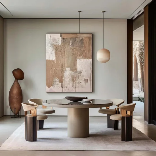 Kahrevengi ve Bej Soyut Siparişe Özel Soyut Yağlı Boya Tablo