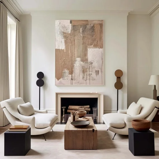 Kahrevengi ve Bej Soyut Siparişe Özel Soyut Yağlı Boya Tablo