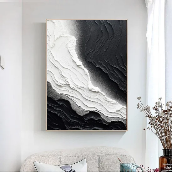 Modern White and Black Custom Order Abstract Oil Painting