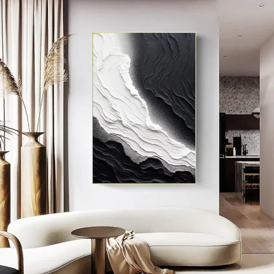 Modern White and Black Custom Order Abstract Oil Painting