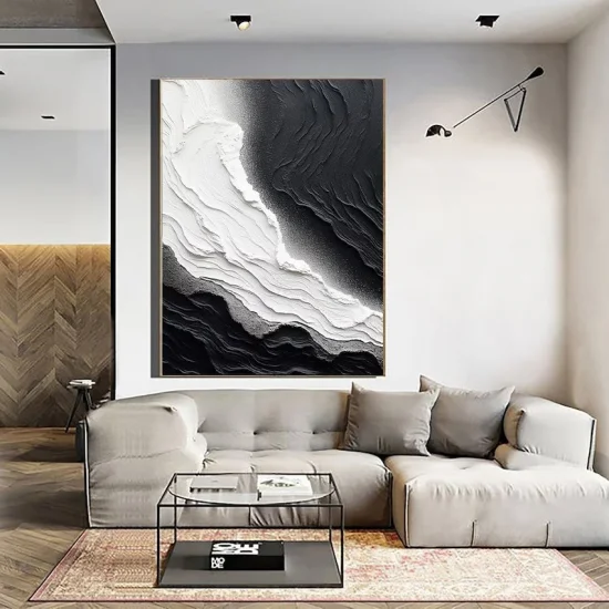 Modern White and Black Custom Order Abstract Oil Painting