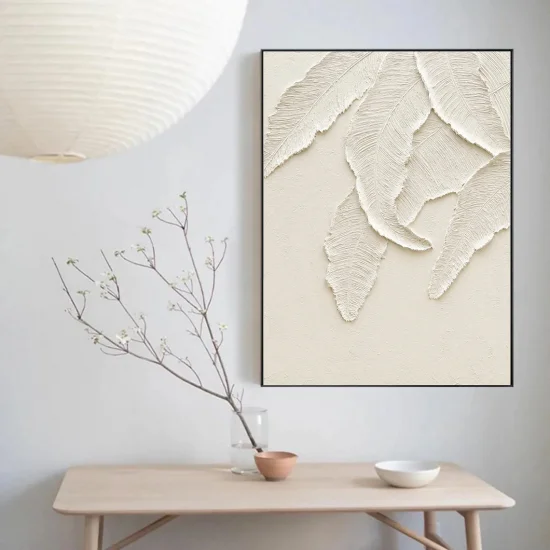 Beige Background and Leaf Pattern Custom Order Abstract Oil Painting