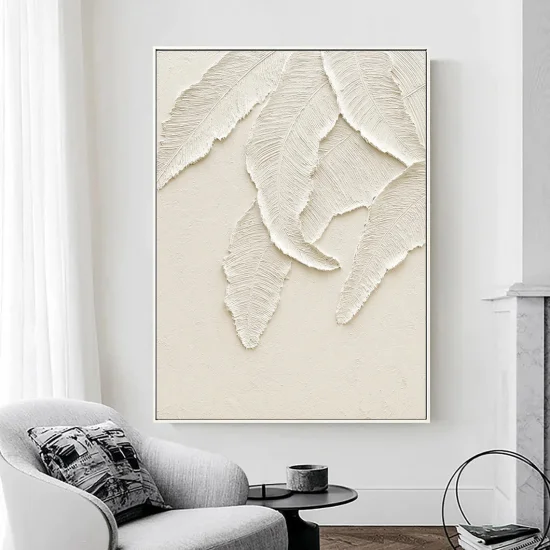 Beige Background and Leaf Pattern Custom Order Abstract Oil Painting