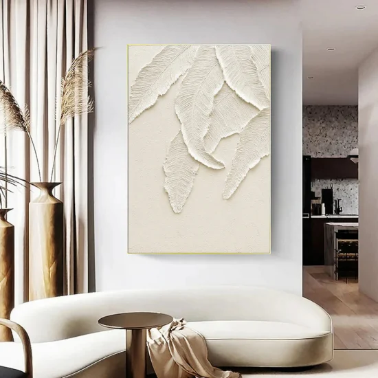 Beige Background and Leaf Pattern Custom Order Abstract Oil Painting
