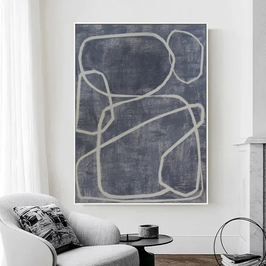 Minimalist Beyaz Mavi Siparişe Özel Yağlı Boya Tablo