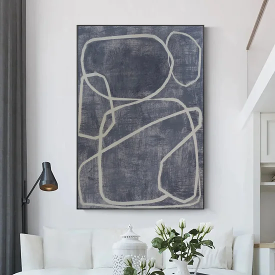 Minimalist Beyaz Mavi Siparişe Özel Yağlı Boya Tablo