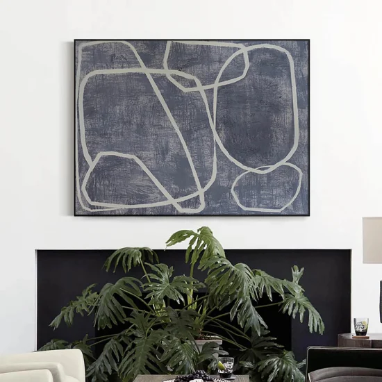 Minimalist Beyaz Mavi Siparişe Özel Yağlı Boya Tablo