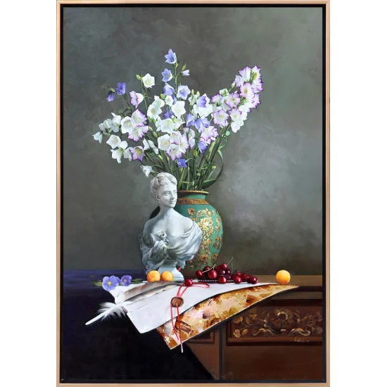 The Harmony of Statues and Bell Flowers Custom Order Oil Painting
