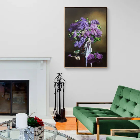 Kadın Heykeli ve Vazoda Leylaklar Siparişe Özel Yağlı Boya Tablo