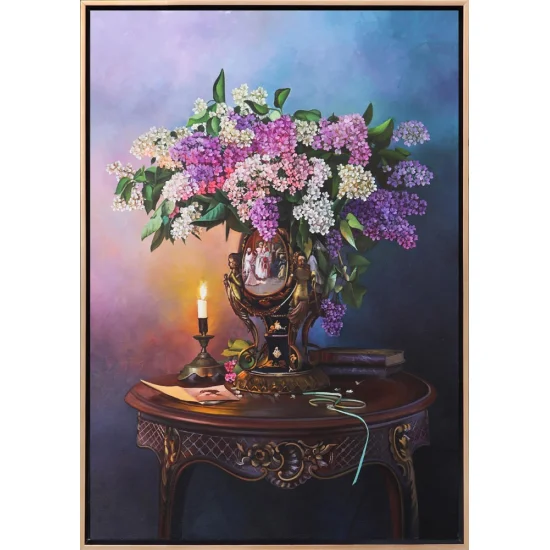 Colorful Lilacs on the Coffee Table Custom Order Oil Painting
