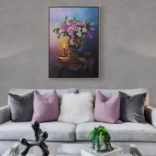Colorful Lilacs on the Coffee Table Custom Order Oil Painting