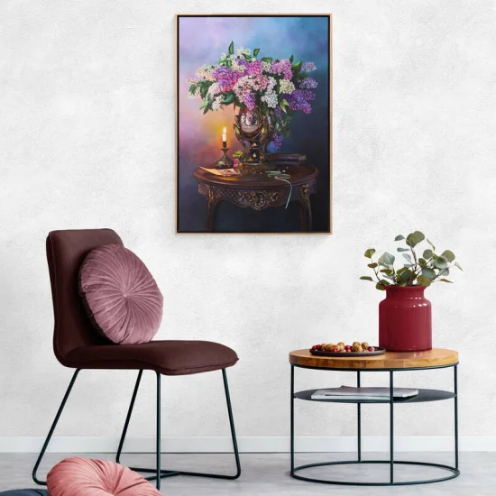 Colorful Lilacs on the Coffee Table Custom Order Oil Painting