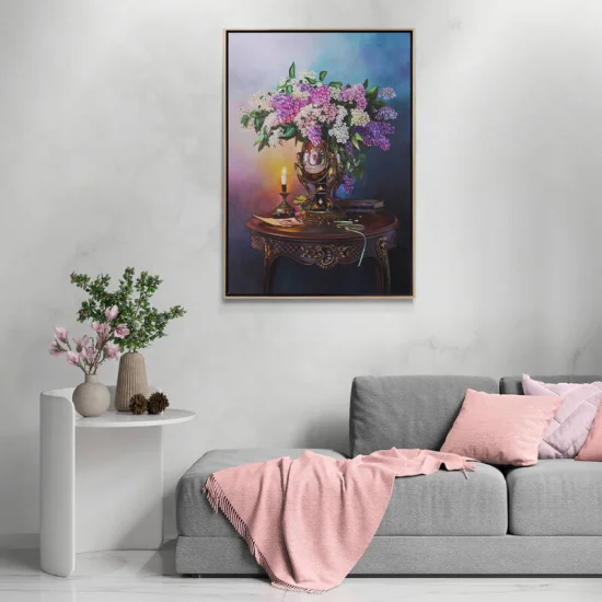 Colorful Lilacs on the Coffee Table Custom Order Oil Painting