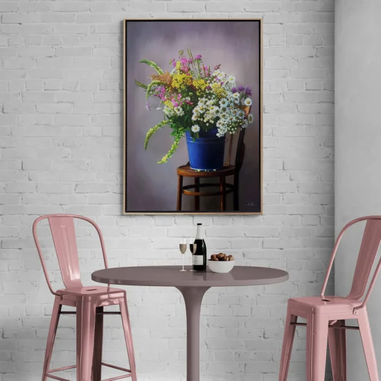 Mavi Kovadaki Kır Çiçekleri Siparişe Özel Yağlı Boya Tablo