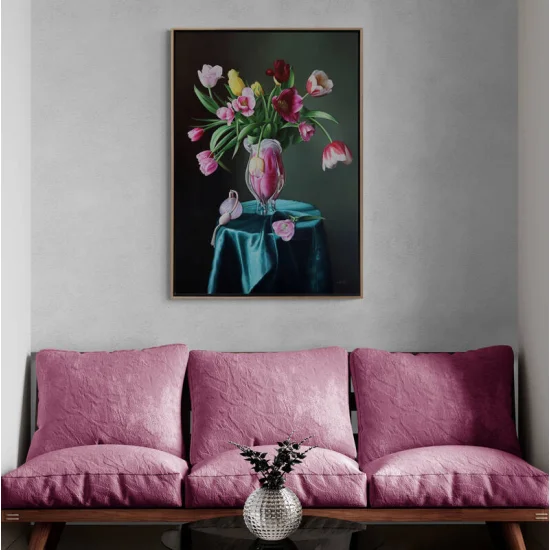 Vazodaki Laleler Siparişe Özel Yağlı Boya Tablo