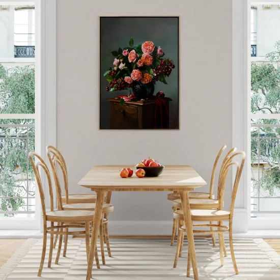 Vazoda Pembe Güller ve Kirazlar Siparişe Özel Yağlı Boya Tablo