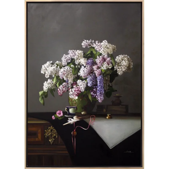 Doğanın Zarafeti Vazo İçindeki Leylaklar Siparişe Özel Yağlı Boya Tablo