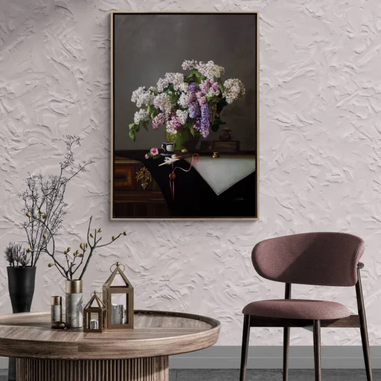 Doğanın Zarafeti Vazo İçindeki Leylaklar Siparişe Özel Yağlı Boya Tablo