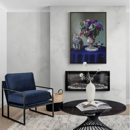 Kedi ve Vazoda Leylaklar Siparişe Özel Yağlı Boya Tablo