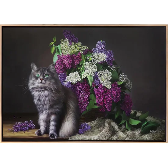 Sepette Renkli Leylaklar ve Kedi Siparişe Özel Yağlı Boya Tablo