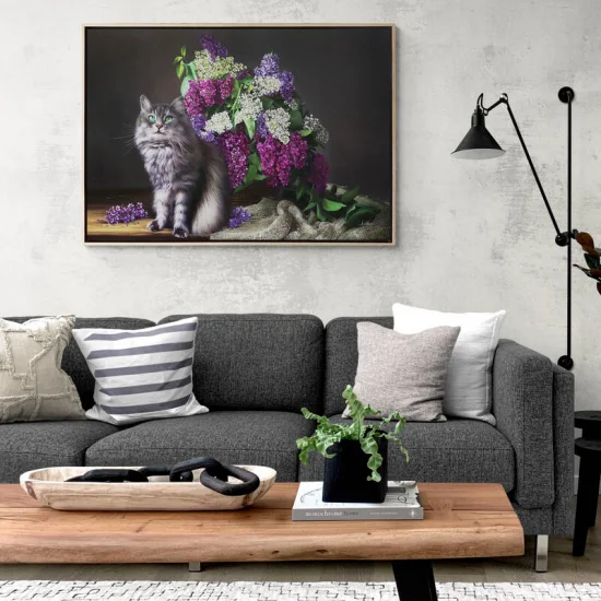 Sepette Renkli Leylaklar ve Kedi Siparişe Özel Yağlı Boya Tablo