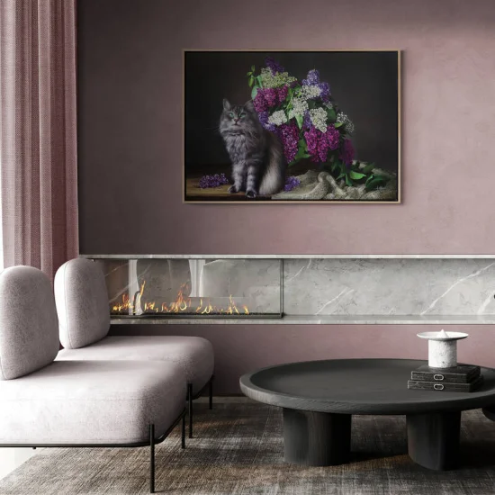 Sepette Renkli Leylaklar ve Kedi Siparişe Özel Yağlı Boya Tablo