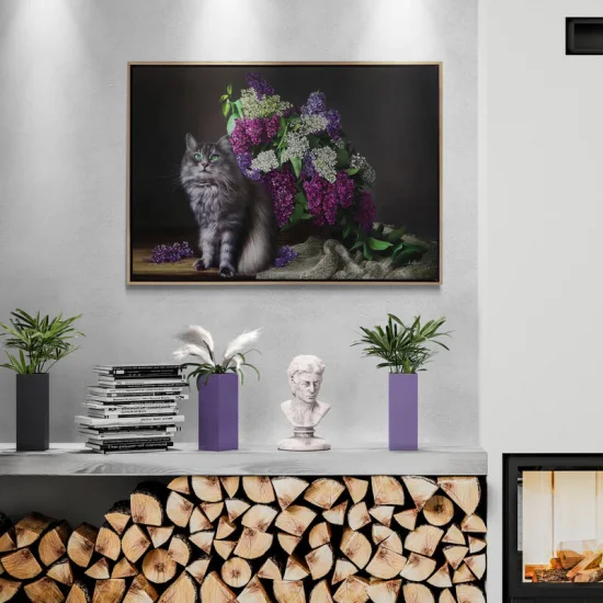 Sepette Renkli Leylaklar ve Kedi Siparişe Özel Yağlı Boya Tablo