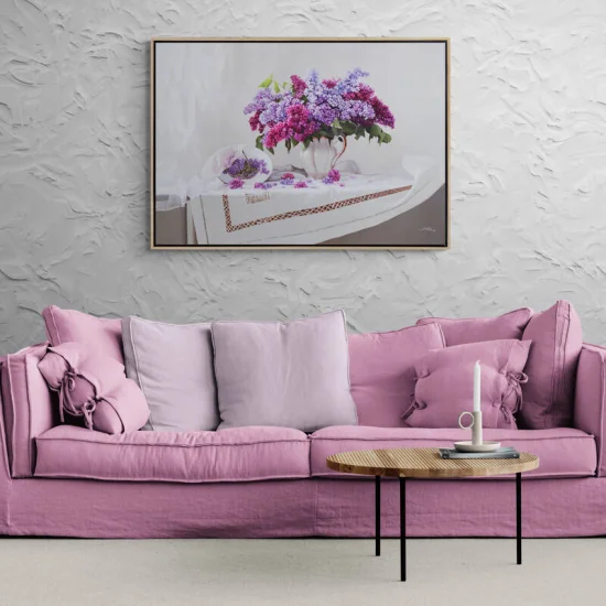 Dantelli Masa Örtüsü ve Leylaklar Siparişe Özel Yağlı Boya Tablo