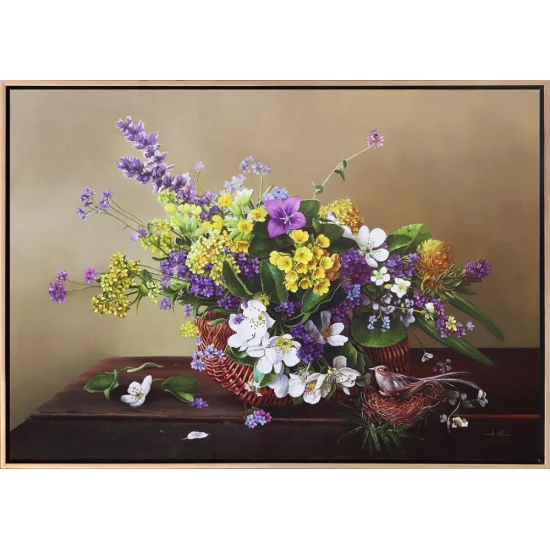 Sepette Kır Çiçekleri Siparişe Özel Yağlı Boya Tablo