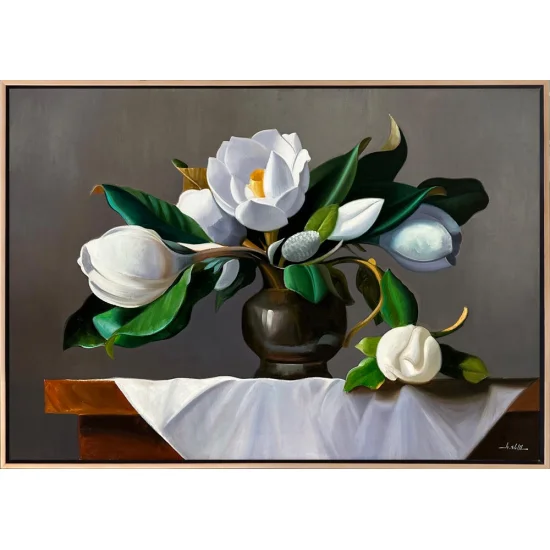 Magnolias in a Vase Custom Order Oil Painting