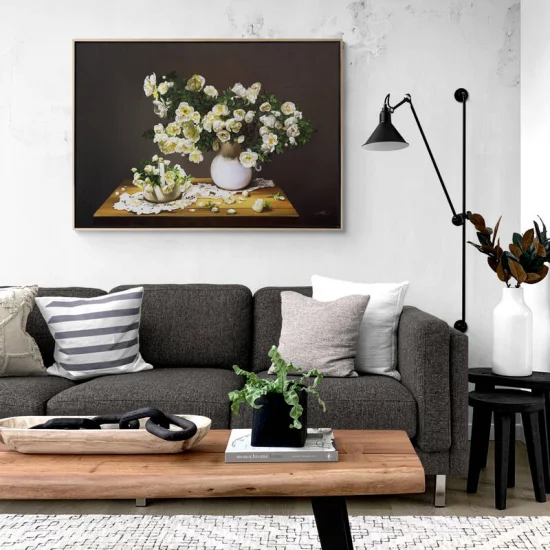 White Roses in a Vase Custom Order Oil Painting