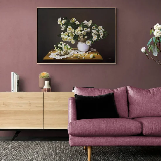 White Roses in a Vase Custom Order Oil Painting